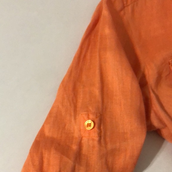 INC International Concepts Women's Orange Button-Down Long Sleeve Linen Shirt 2 - Picture 7 of 12